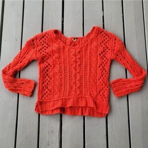 Free People Orange Wildfire Long Sleeve Cable Knit Pullover Sweater Size M